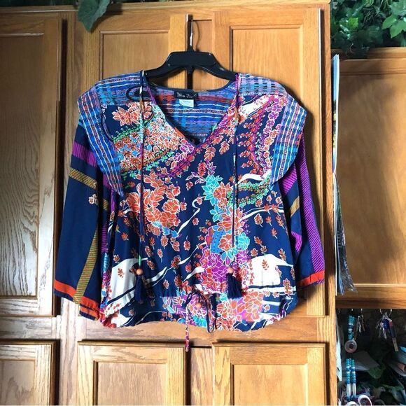Vintage Tops - Vintage Diane Freis Beaded Multicolored Floral Silk Crop Top - M